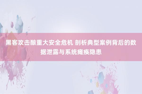 黑客攻击酿重大安全危机 剖析典型案例背后的数据泄露与系统瘫痪隐患