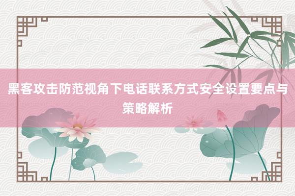 黑客攻击防范视角下电话联系方式安全设置要点与策略解析